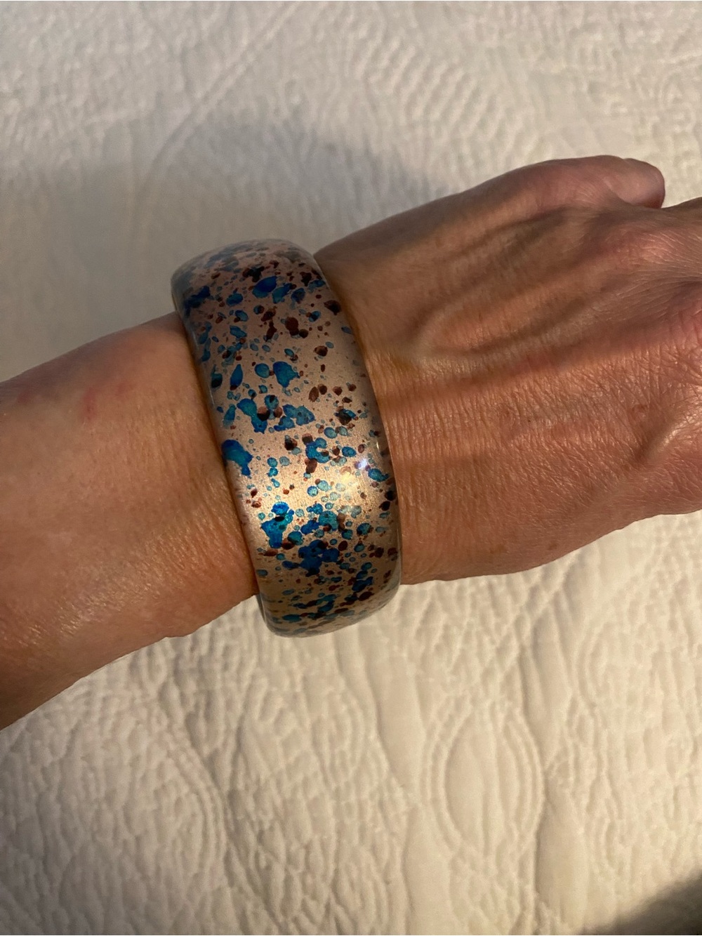 Bangle Bracelet Vintage Resin Blue & Brown Abstract Specks